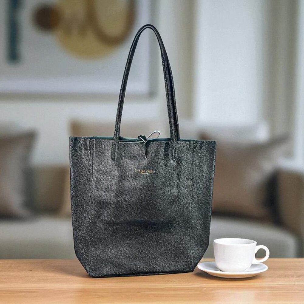 Anita Black Italian Leather Women’s Handbag – Designer Shopper Tote Bag